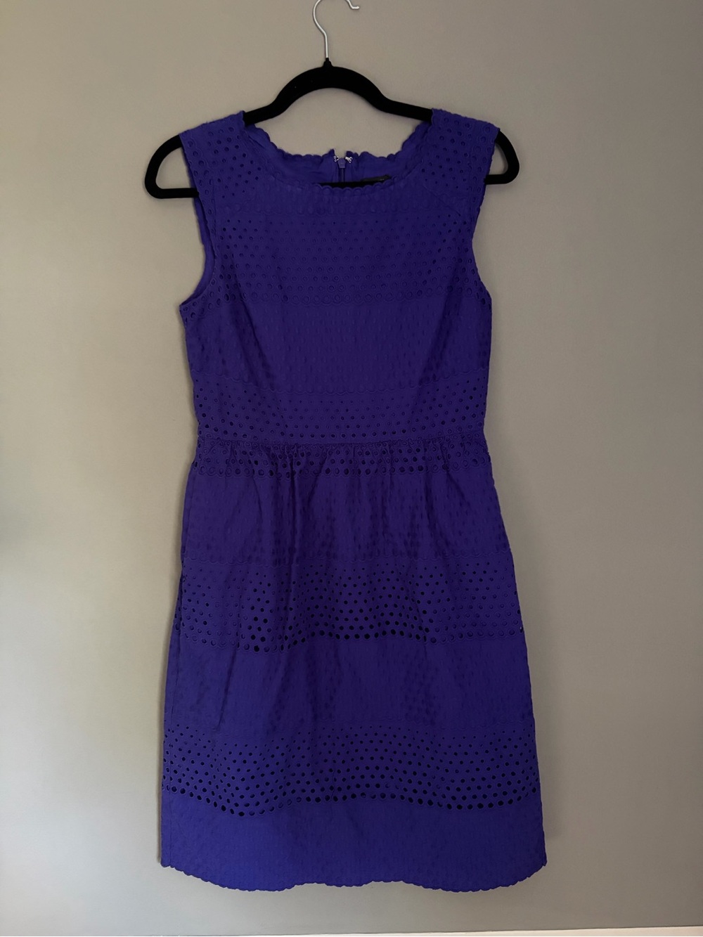 J.Crew Purple Eyelet Dress Size 6 100% Cotton Sleeveless A-Line Mini Dress